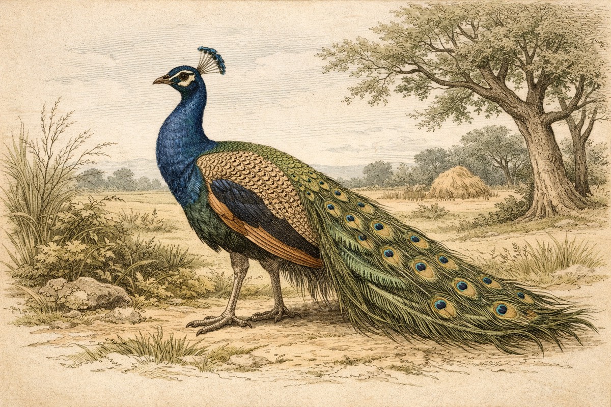 Peacock illustration for wildlife facts page