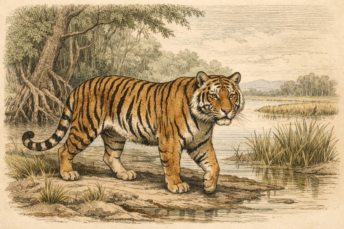 Tiger illustration for wildlife facts page